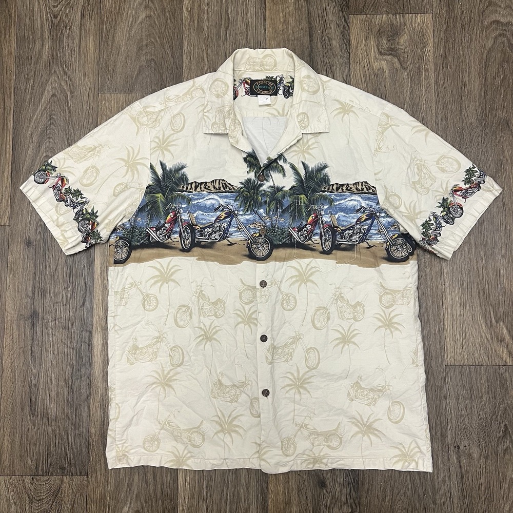 VTG Hawaiian Reserve Collection Shirt Mens Xl Motorcycle Hawaiian Button Up